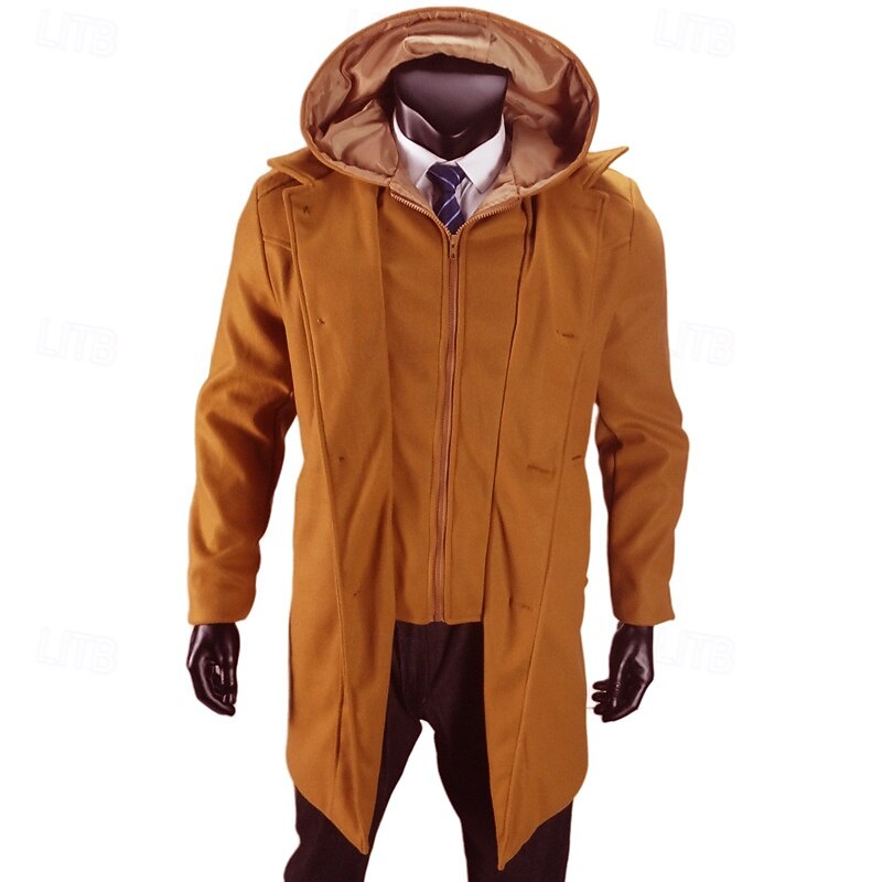 Men's Peacoat Trench Coat Vacation Daily Fall Winter Polyester Windproof Outerwear Clothing Apparel Fashion Classic Plain Pocket Hooded Zipper3