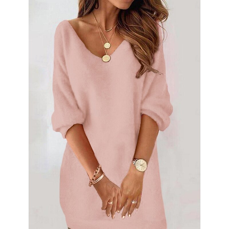 Women's Mini Dress Casual Dress Winter Dress Shift Dress Fashion Modern Daily Beach Weekend Regular Fit Pure Color Long Sleeve V Neck Black Pink Summer Spring Fall Autumn3