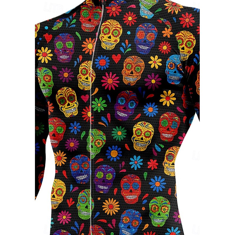 Men's Men Tops Cycling Jersey Graphic Halloween Halloween pattern Long Sleeve Bike Jersey Top with 3 Rear Pockets Sun Sun Protection Sunscreen Quick Dry Sports Black Clothing Apparel3