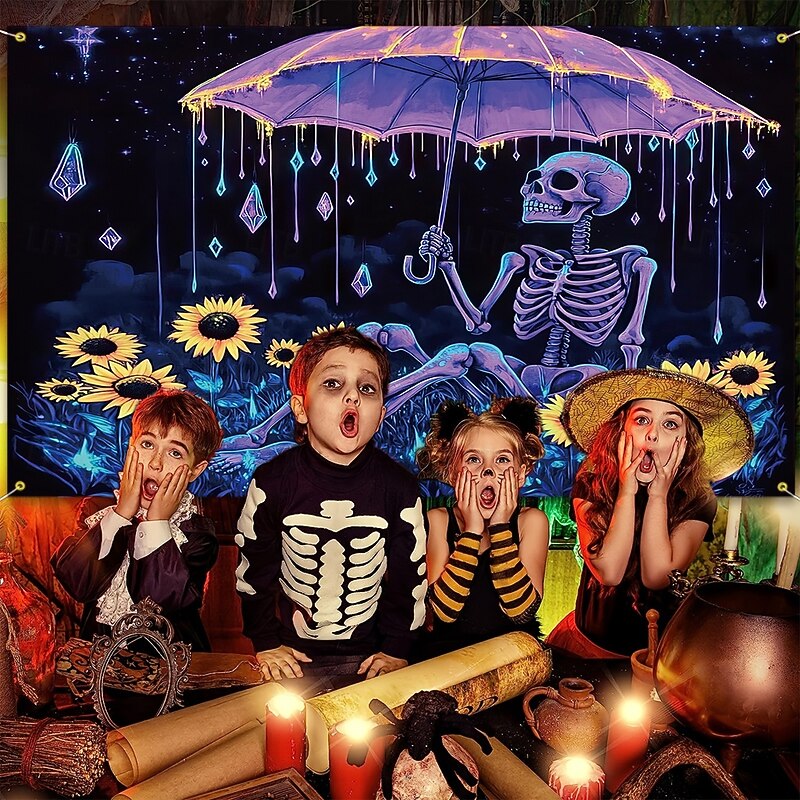 Halloween Tapestry Banners Wall Hangings Skeleton Pumpkin Psychedelic Dark Punk Gothic Style Party Dorm Shooting Backgrounds Home Decor2