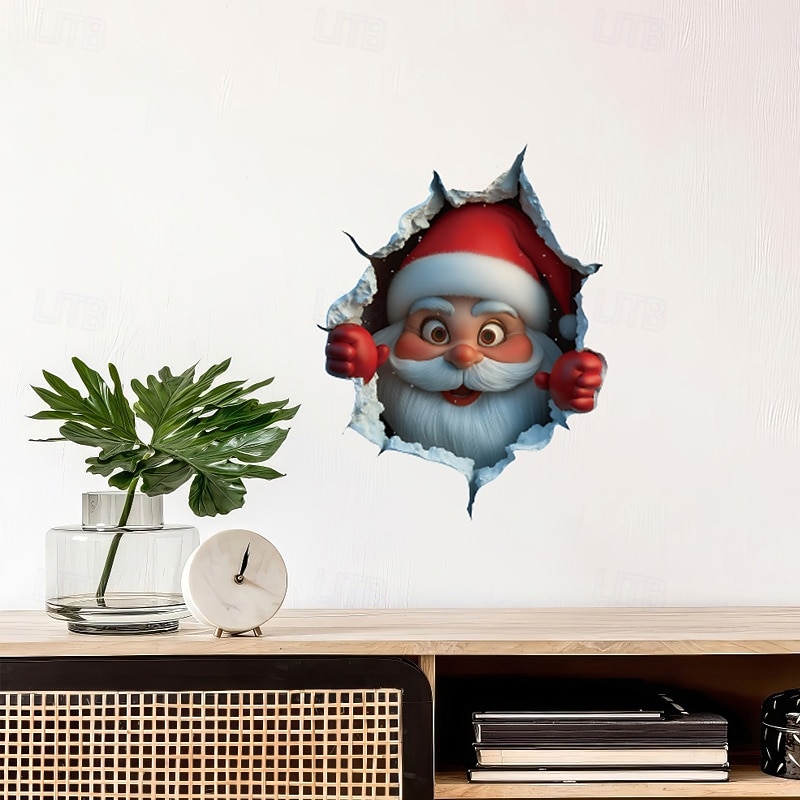 2Pcs Santa Claus Breaking Through Wall Sticker Can Be Attached to Car Trunk Door Window Walls Laptop Scooter Truck - Suitable for Home and Living Space Holiday Decorations4