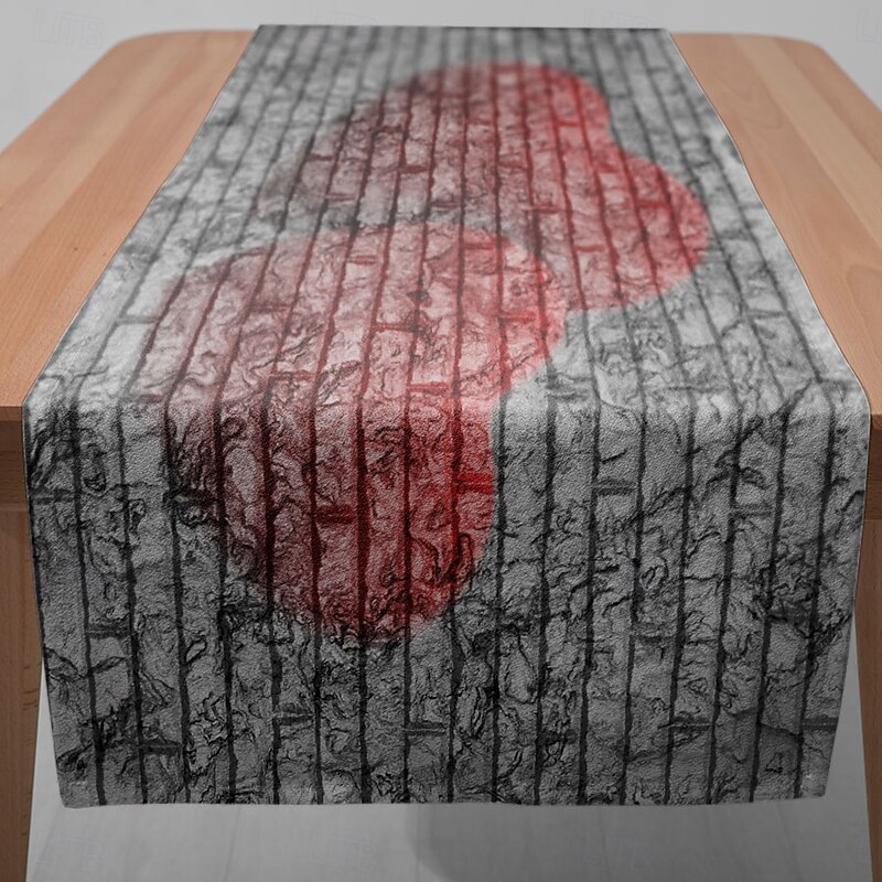 1PC Heart-Shaped Graffiti Table Runner Table Flag - Digital Printed Rectangular Tablecloth for Restaurant, Banquet, Wedding, Party Decoration (33x180cm/13x70.5in)3