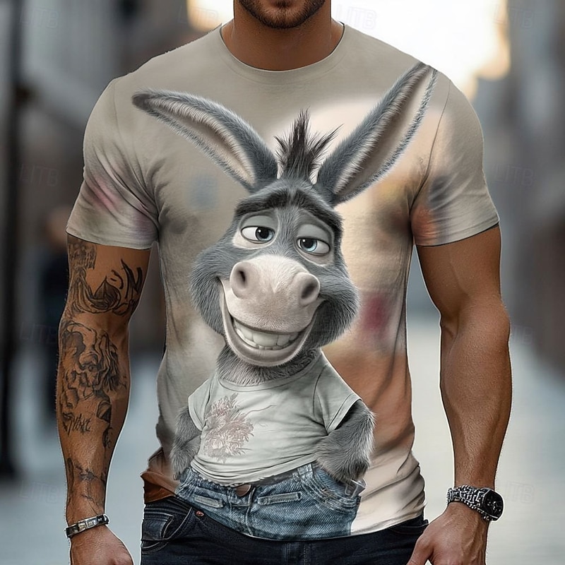 Men's Donkey Funny T Shirt Short Sleeve T shirt 3D Print Crew Neck Shirt Exaggerated Designer Party Holiday Dark Gray Black Gray Summer Spring Clothing Apparel S M L XL XXL XXXL2