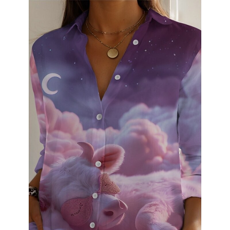 Women's Shirt Animal Active Daily Stylish Long Sleeve Shirt Collar Regular Tops Daily Holiday Buttons Print Pink Spring Fall2