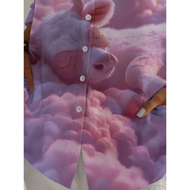 Women's Shirt Animal Active Daily Stylish Long Sleeve Shirt Collar Regular Tops Daily Holiday Buttons Print Pink Spring Fall3