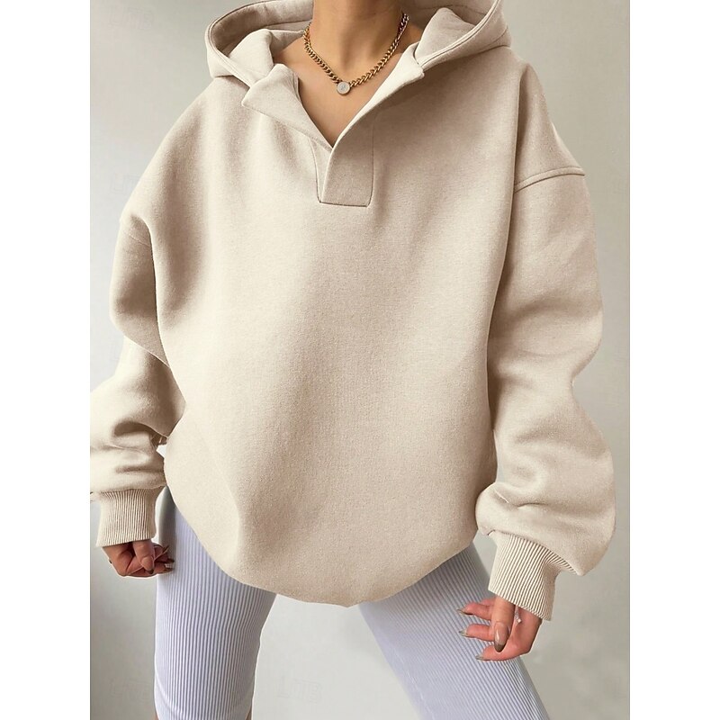 Women's Pullover Hoodie Sweatshirt Plain Streetwear Casual Long Sleeve Hooded Regular Tops Street Holiday Black White Brown Green Beige Fall Winter2