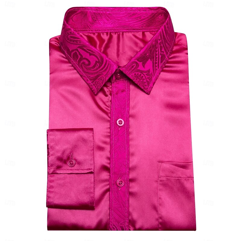 Men's Shirt Silk Like Satin Shirt Casual Shirt Button Up Shirt Prom Shirt Plain Formal Wedding Pink Long Sleeve Lapel Spring &  Fall All Seasons Clothing Apparel3