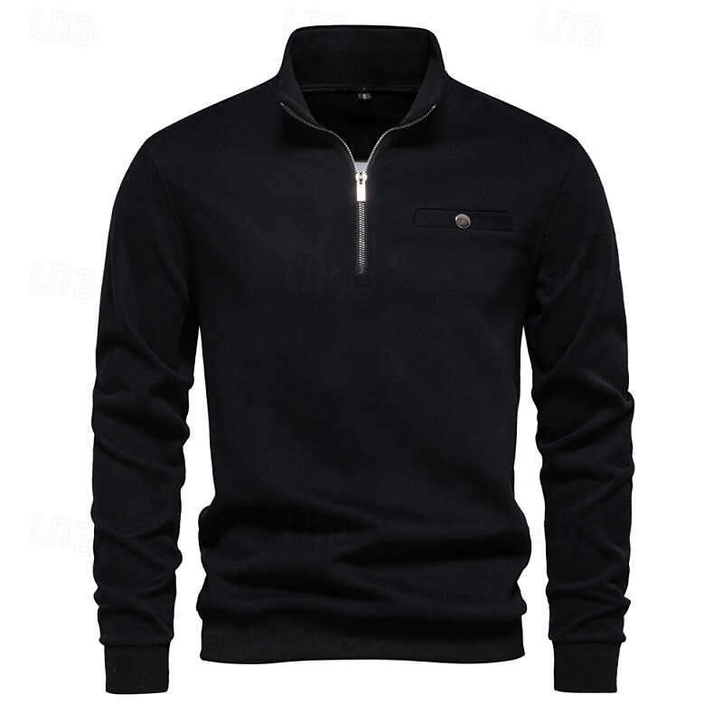 Men's Sweatshirt Pullover Hoodie Sweatshirt Pullover Quarter Zip Sweatshirt Black White Navy Blue Standing Collar Plain Zipper Sports & Outdoor Casual Daily Streetwear Cool Sportswear Spring &  Fall2