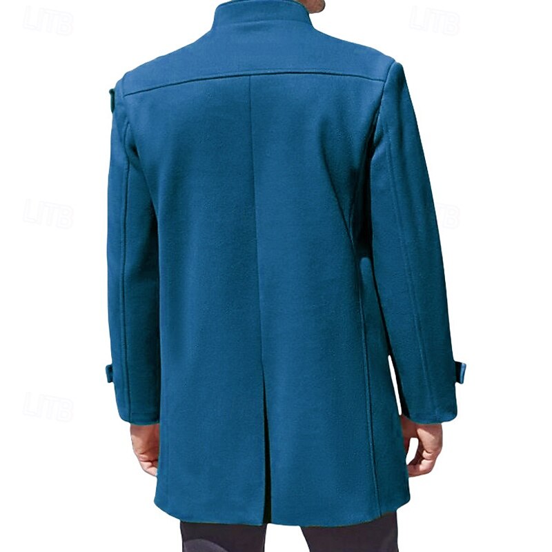 Men's Peacoat Trench Coat Vacation Daily Fall Winter Polyester Thermal Warm Windproof Outerwear Clothing Apparel Fashion Classic Plain Pocket Lapel Single Breasted3