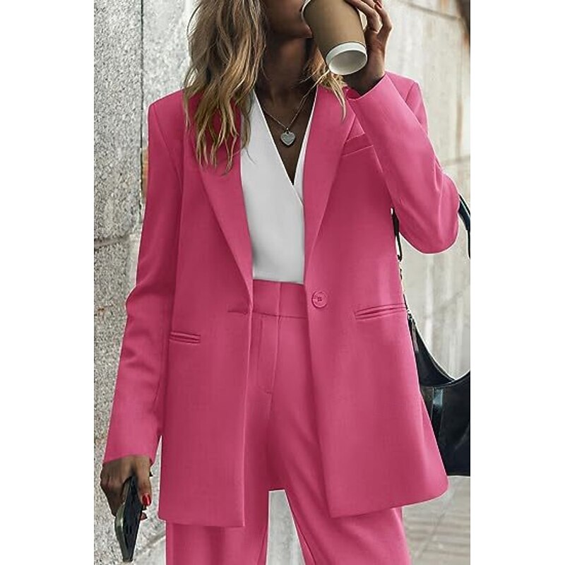 Women's Suits Blazer Comfortable Breathable Pocket Elegant Fashion OL Style Plain Office Work Single Breasted Regular Lapel Regular Fit Long Sleeve Outerwear Red Blue Fuchsia Spring Fall2