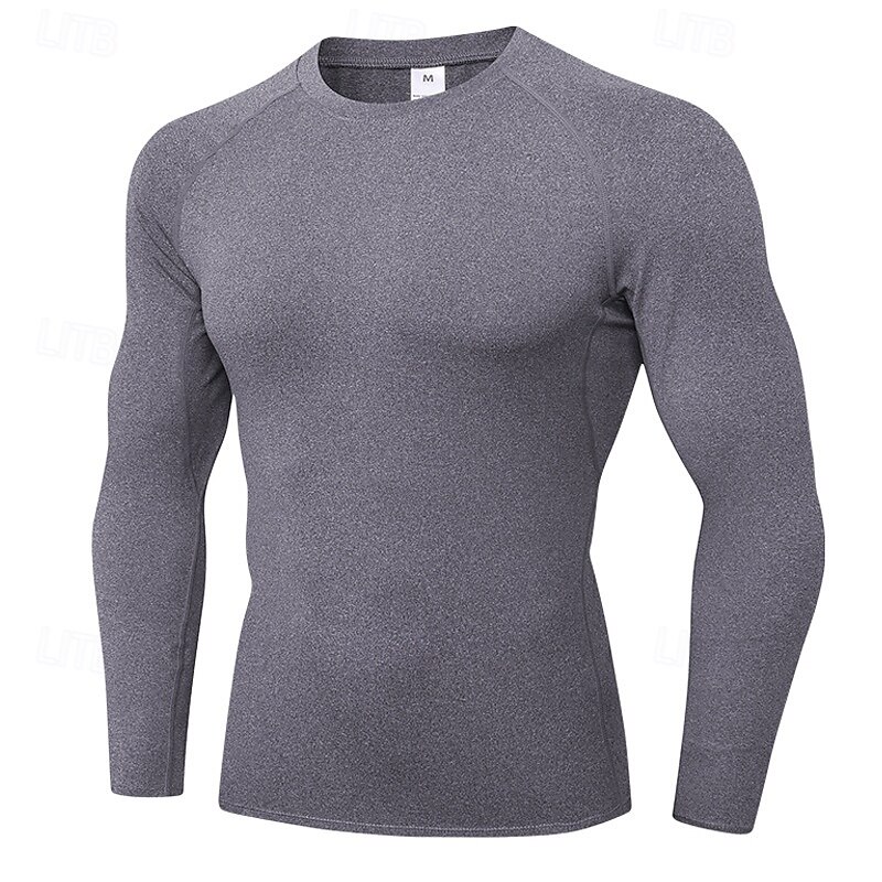 Men's Compression Shirt Workout Base Layer Workout Tops Long Sleeve Top Athleisure Fall Solid Colored Quick Dry Gym Basketball Athletic Sportswear Activewear Black White Dark Red4
