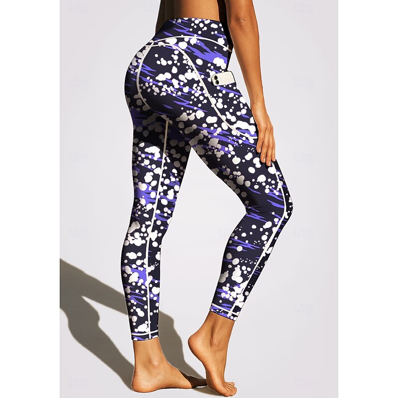 Women's pilates leggings fitness pants Gym Leggings Pockets Stamp Duty Side Pockets Pilates Gym Gym Workout Pants Tights Leggings Graphic Leopard Print Amethyst Light Green Blue Sports Activewear3