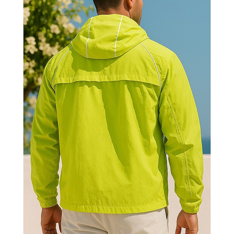 Men's Hooded Jacket Sport Jacket with Pockets Long Sleeve Top Athleisure Fall Solid Colored Sun Protection Lightweight Outdoor Travel Sports Sportswear Activewear Black White Light Green2