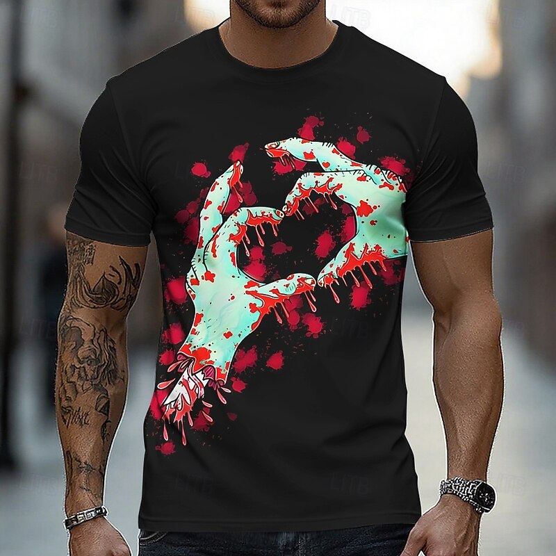Halloween Men's T Shirt Round Neck Clothing Apparel 3D Print Street Daily Short Sleeve Graphic Fashion Cool Classic Casual
