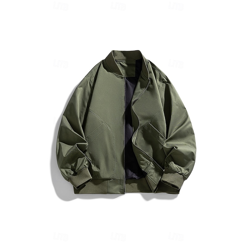 Men's Jacket Casual Jacket Outdoor Vacation Warm Zipper Pocket Fall Winter Plain Fashion Streetwear Standing Collar Regular Black Wine Green Khaki Jacket