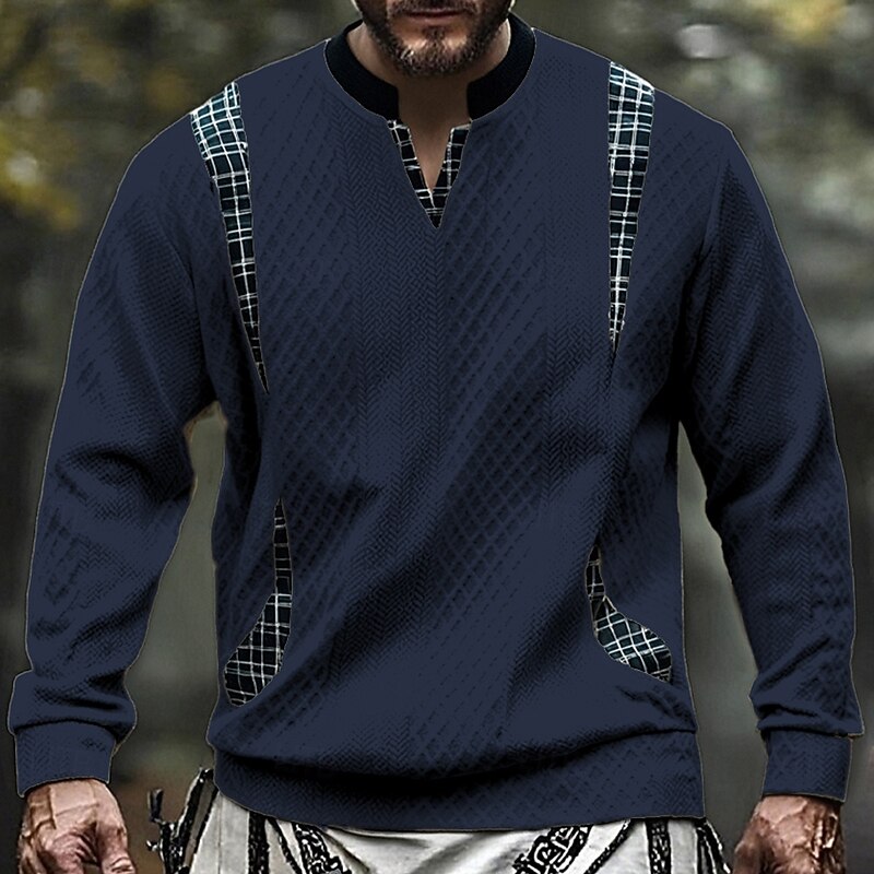 Men's Sweatshirt Black White Navy Blue Khaki Gray V Neck Color Block Jacquard Patchwork Sports & Outdoor Daily Holiday Polyester Streetwear Basic Casual Spring Fall Clothing Apparel Hoodies4