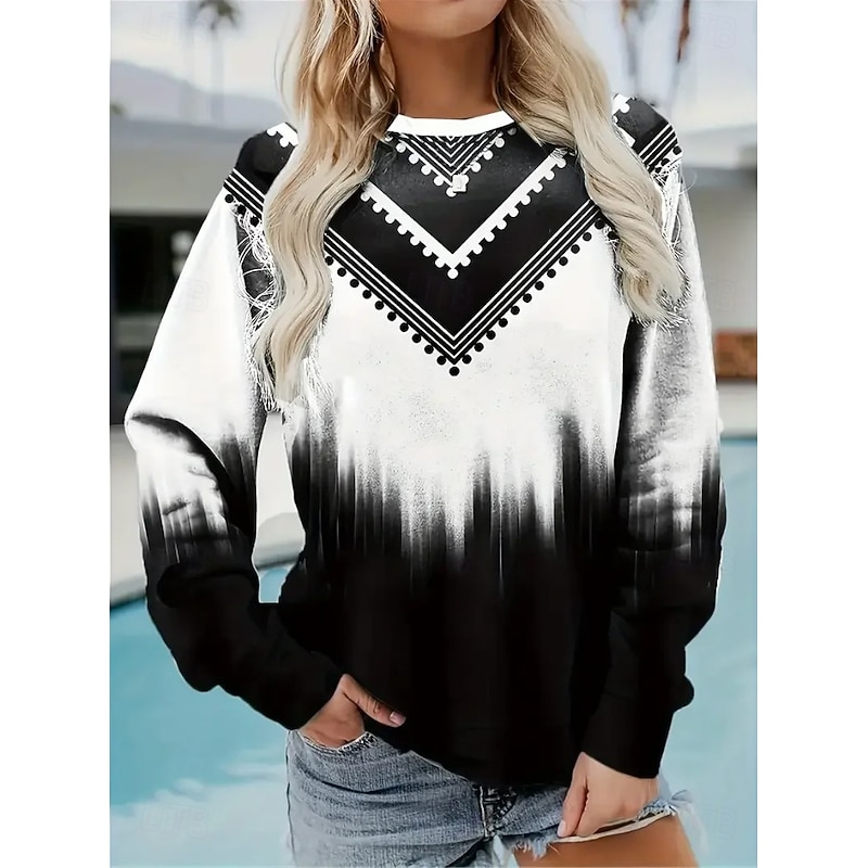 Women's Pullover Sweatshirt Graphic Tribal Abstract Fashion Casual Long Sleeve Crew Neck Round Neck Regular Tops Street Dailywear Casual Print Black White Pink Fall Winter3