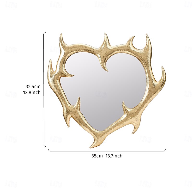 1PC Resin Material Flame Heart-shaped Home Decoration Hanging Mirror Indoor Decoration Makeup Mirror Suitable for Wall Decoration Makeup Table Mirror and Photography Prop Decoration2
