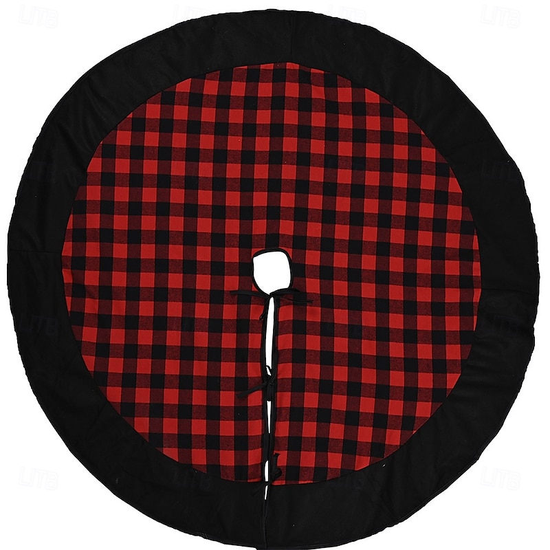 Christmas Tree Skirt Red and Black Plaid Velvet Fabric 120cm Festive Holiday Decoration Perfect Christmas Tree Base Cover Cozy Seasonal Home Ornament4