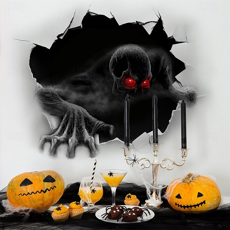 Halloween 3D Wall Sticker, Scary Hand Through Wall Decal, Self-Adhesive Removable Background Wall Decoration for Living Room Restaurant Halloween Party Decor