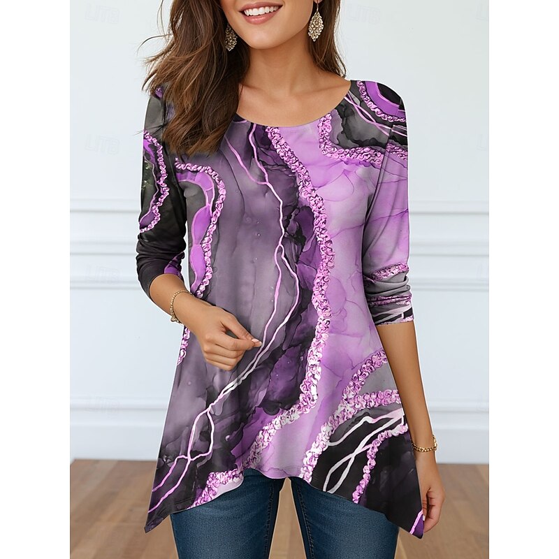 Women's Tunic Graphic Abstract Elegant Vintage Fashion Long Sleeve Crew Neck Round Neck Long Tops Daily Weekend Print Blue Purple Gold Green Spring Fall Winter Prefall3