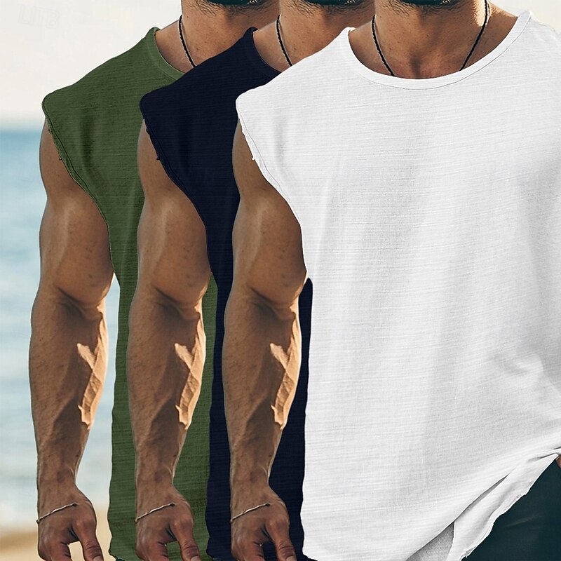 Men's T Shirt Sleeveless Short Sleeve Cap Sleeve Round Neck Summer Plain Fashion Classic Casual 3-Piece Basic Plain Street Casual Sports A B C Top Tee for Men3