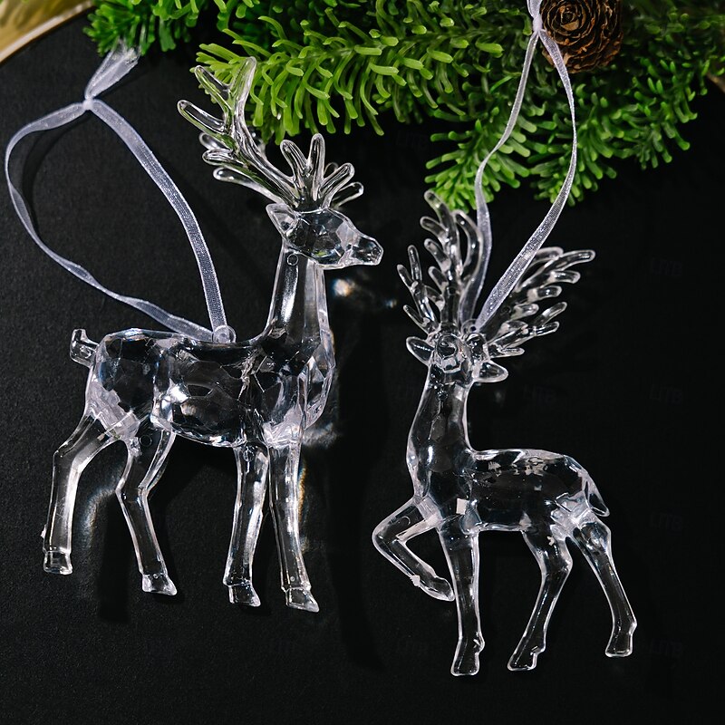 2PCS Christmas Crystal Reindeer Ornaments, Acrylic Transparent Reindeer Hanging Decorations, Christmas Tree Hanging Pendant Figurines for Holiday Party Home Decor4