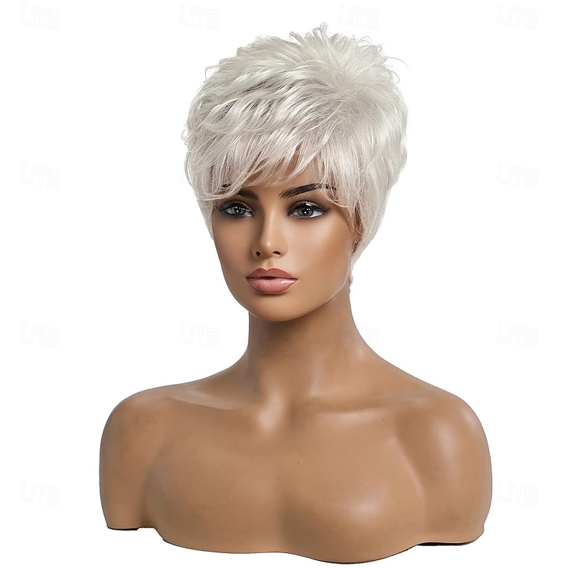 Short Silver Grey Hair Wigs for Women Blend Pixie Cut Wig With BangNatural Daily Use Hair4