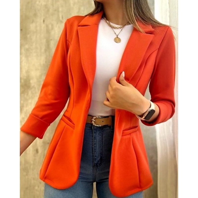 Women's Blazer Comfortable Pocket Elegant Fashion Outdoor Plain Going out Casual Daily Weekend Cardigan Regular Lapel Regular Fit Long Sleeve Outerwear White Yellow Light Green Spring Fall2