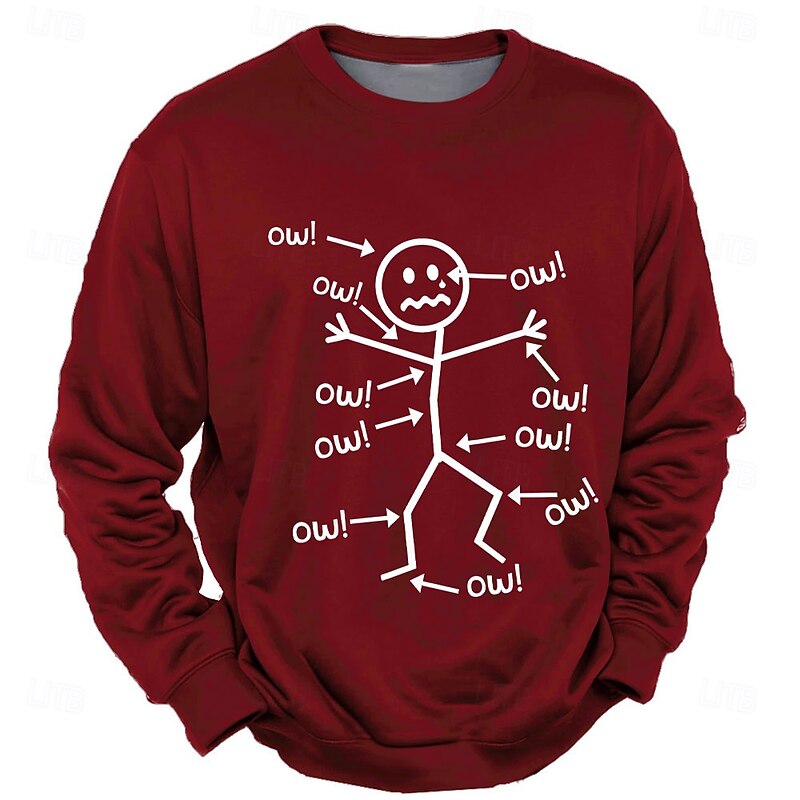 Men's Funny Slang Sweatshirt Fashion Daily Crew Neck Outdoor Home Streetwear Black Red Crewneck 3D All Seasons Designer