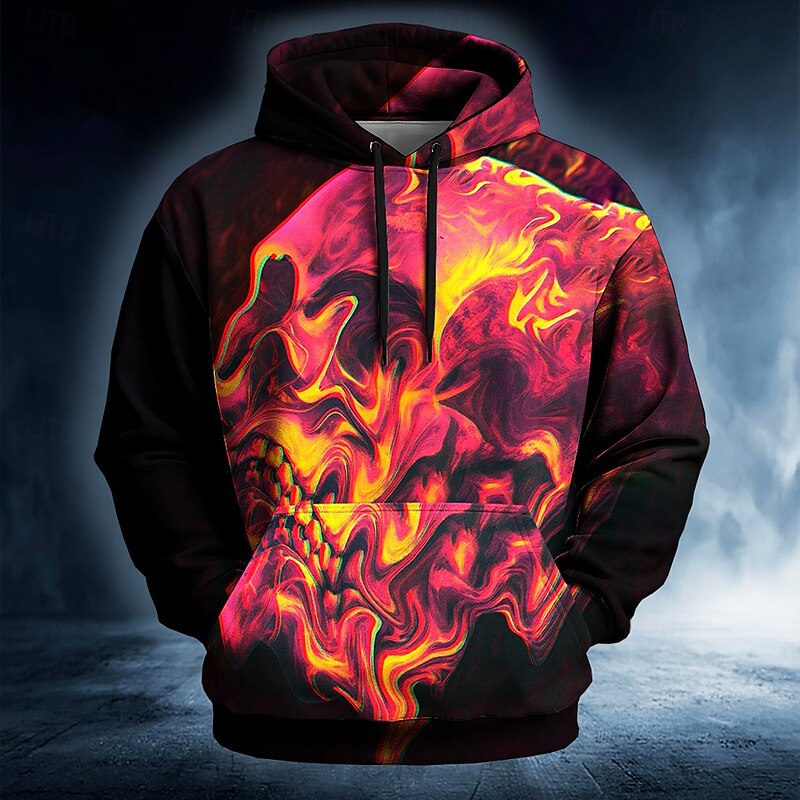Halloween Men's Skull Abstract Hoodie Sweatshirt Punk Exaggerated Long Sleeve Crew Neck Club Streetwear Yellow Red Drawstring Fall Winter Designer