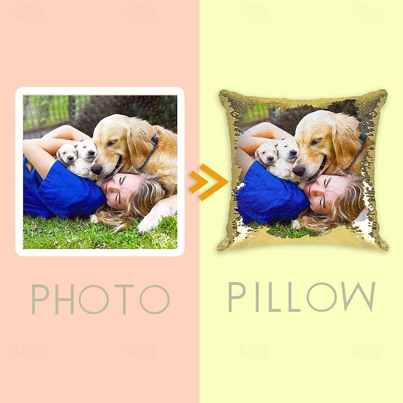 Custom Photo Magic Sequin Pillow for Women Personalized Reversible Throw Pillowcase with Your Picture Unique Gift for Her Birthday or Valentines Day3