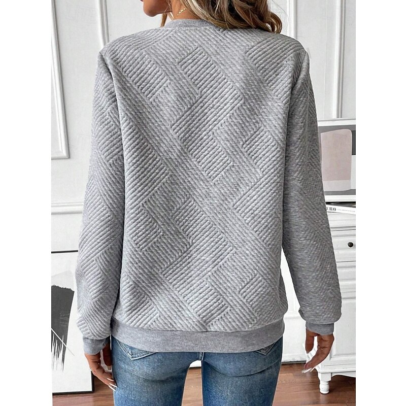 Women's Texture Sweatshirt Pullover Plain Streetwear Casual Comfy Long Sleeve V Neck Regular Tops Street Holiday Going out Half Zipper Quarter Zipper Quarter Zip Black White Pink Gray Fall2