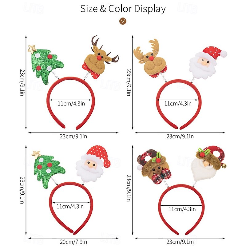 4pcs Christmas Cartoon Hair Accessories Set, Santa Hair Clips and Reindeer Headbands, Holiday Party Decorations2