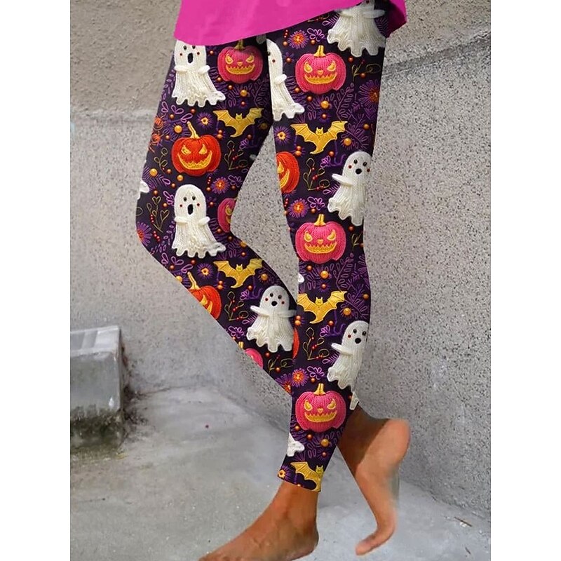 Halloween Women's Leggings Vacation Vintage Fashion Ankle-Length High WaistPants Witch Graphic Printing Soft Breathable Stretchy Formal Outdoor Vacation White Purple Orange Gray Spring Fall Winter4
