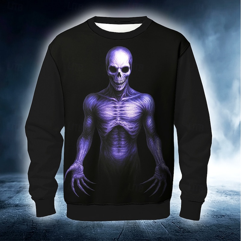 Halloween Men's Grim Reaper Devil Reaper Sweatshirt Punk Party Long Sleeve Crew Neck Vacation Red Blue Crewneck 3D All Seasons Designer4
