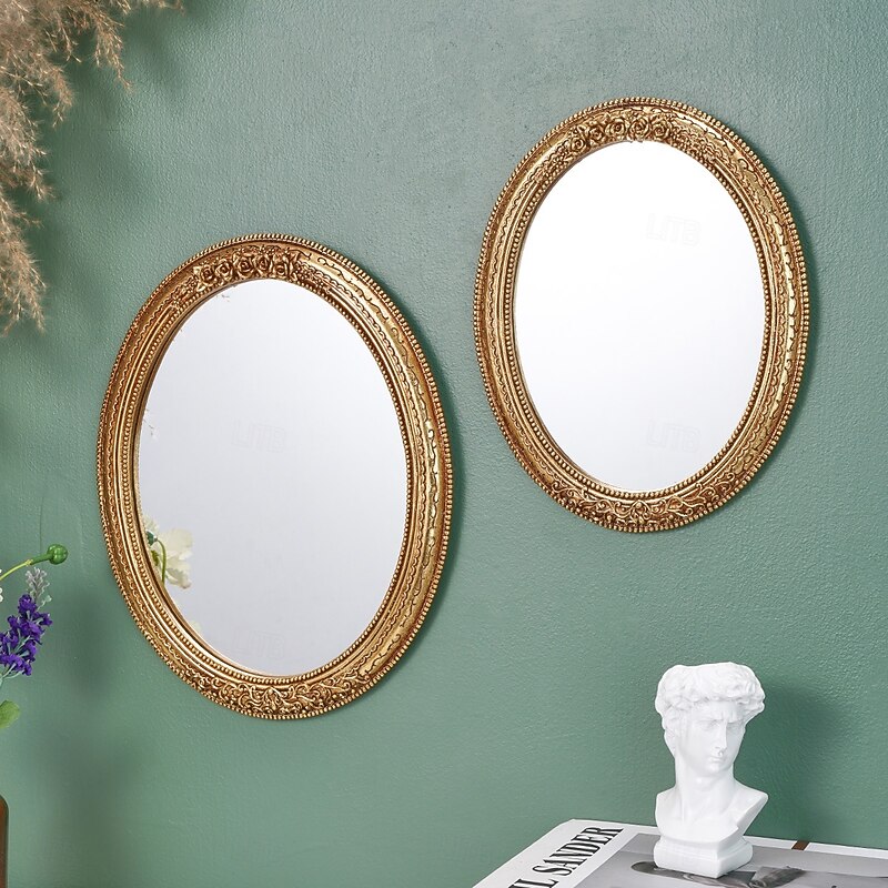 1PC A Classic Lace-patterned Oval-shaped Decorative Pendant Made of Golden Resin A Creative Makeup Mirror Suitable for Wall Decoration Makeup Table Mirror and Photography Props4