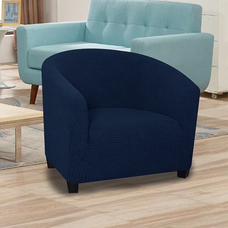 Half-Round Upholstered Chair with 5x5 Grid Stitching  One-Piece Curved Accent Lounge Chair for Living Room or Bedroom4