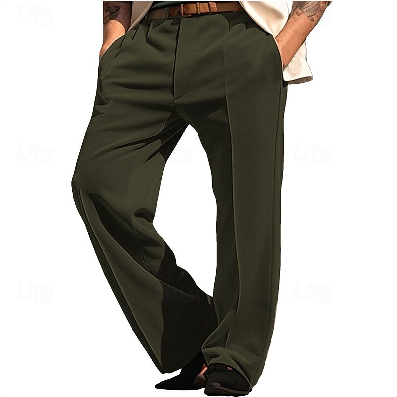 Men's Dress Pants Trousers Chinos Pocket Buttons Plain Comfort Formal Party Work Fashion Classic Style ArmyGreen Wine Micro-elastic3