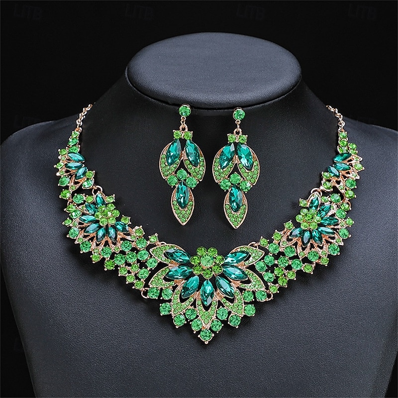 Jewelry Set Two-piece Suit Crystal Alloy Earrings Necklace Women's Elegant Vintage Fashion Vintage Style Classic Jewelry Set For Wedding Party Wedding Guest