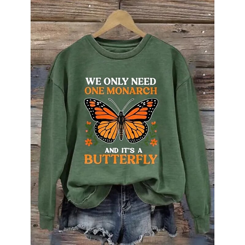 Women's Pullover Sweatshirt Graphic Animal Butterfly Warm Active Vintage Long Sleeve Crew Neck Regular Tops Street Dailywear Casual Print Black Blue Orange Green Dark Gray Spring Fall Winter3