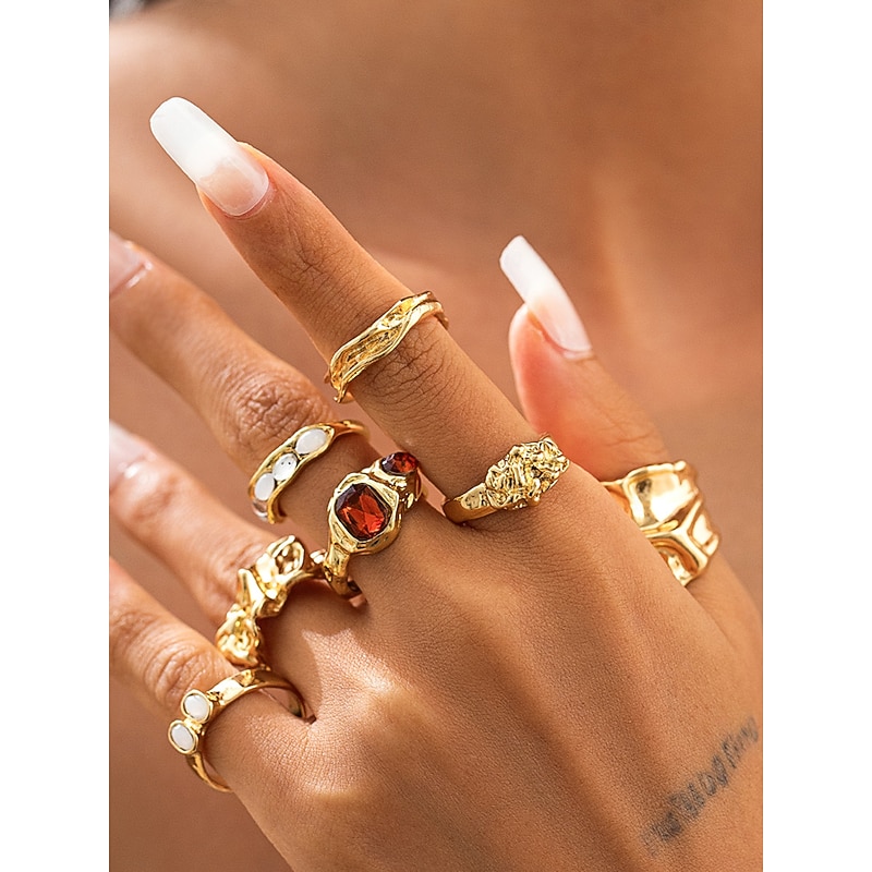 Women's Multi-Ring Set in Silver with Colorful Gemstones, Textured Statement Rings for Parties and Special Occasions3