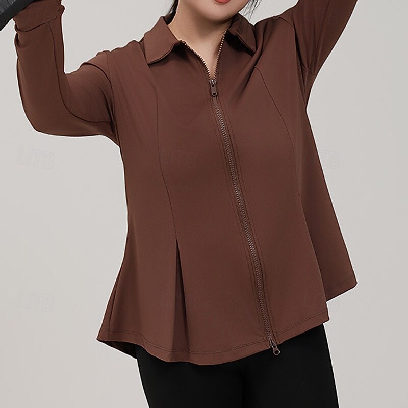 Women's Yoga Jacket Lapel Lightweight Full Zip Long Sleeve Sports Solid Color Top For Gym Athletic Sports Loose Fit Activewear4