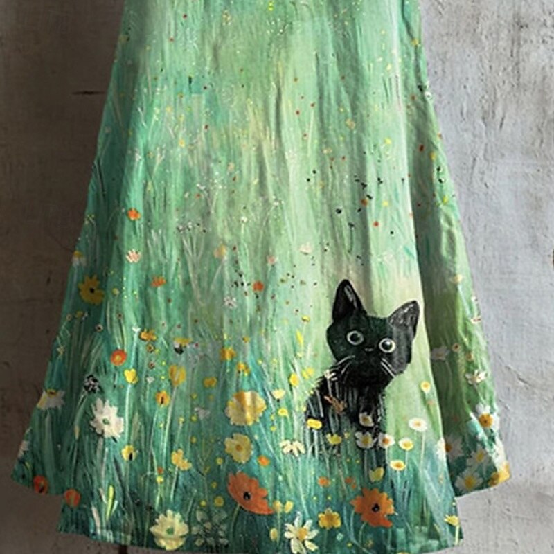 Women's Midi Dress Casual Dress Summer Dress Fashion Modern Daily Beach Weekend Regular Fit Cat Flower Sleeveless V Neck Green Summer Spring3