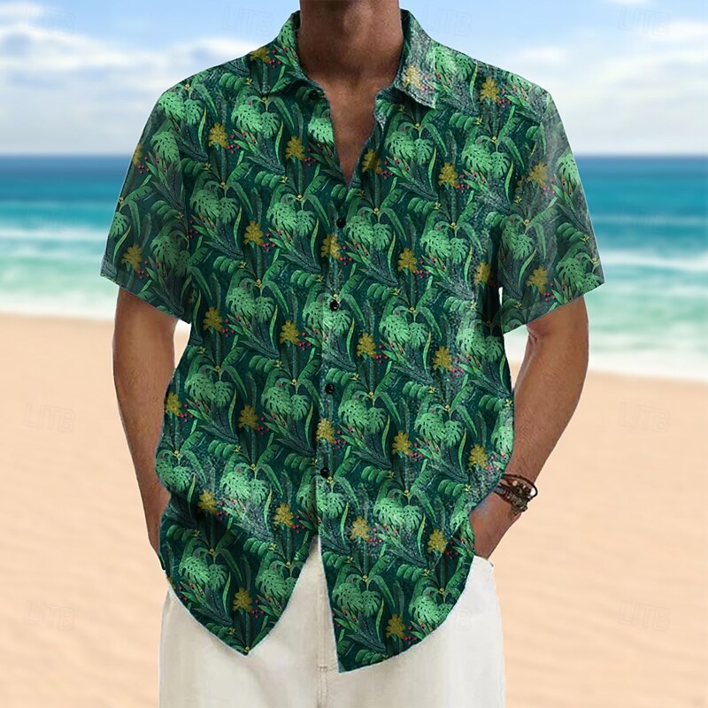 Men's Coconut Tree Tropical Plants Summer Hawaiian Shirt Button Up Shirt Aloha Shirt Short Sleeve Hawaiian Vacation Beach Wear Summer Spring Turndown 3D Print Collared Shirts Blue Green