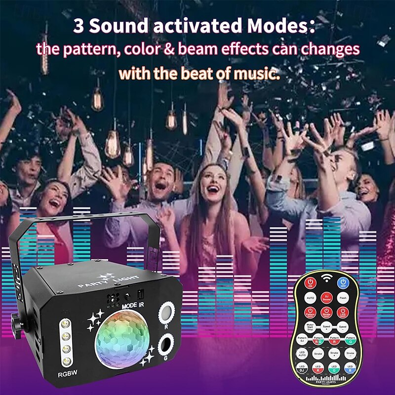 3 in 1 USB Sound Activated Party Light Disco Ball LightsRGBW 4 Lens Dj Strobe Stage Lighting with Remote Control for Parties Indoor Dance Karaoke KTV Show Club4