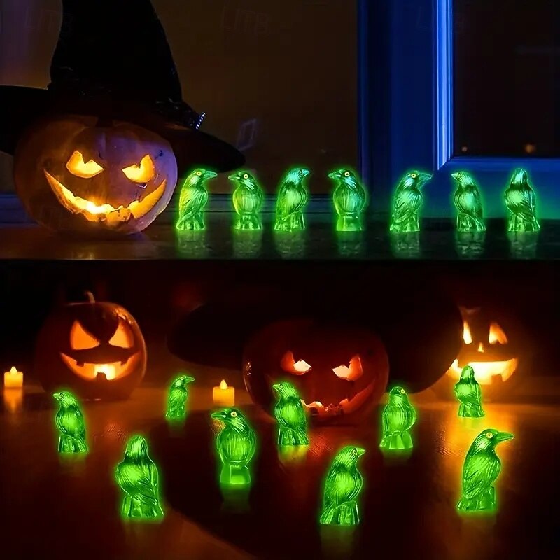 50pcs Mini Crow Figurines Black White Raven Statues with Standing Base Gothic Halloween Decorations Suitable for Halloween, Christmas, Thanksgiving Day Gifts2