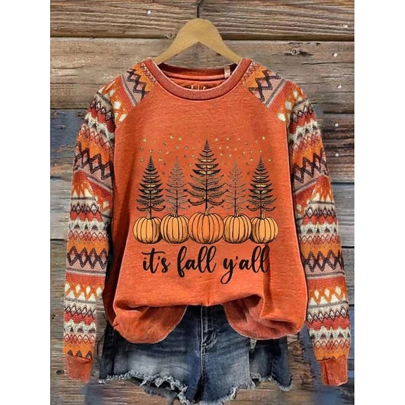 Halloween Women's Pullover Sweatshirt Pumpkin Graphic Striped Fashion Casual Long Sleeve Crew Neck Regular Tops Street Dailywear Casual Print Black Green Beige Fall Winter