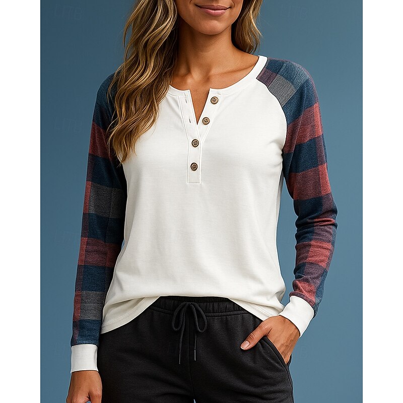 Women's Pullover Sweatshirt Casual Tops Long Sleeve Top Athleisure Fall Plaid Checkered Fashion Outdoor Travel Sportswear Activewear Black White4