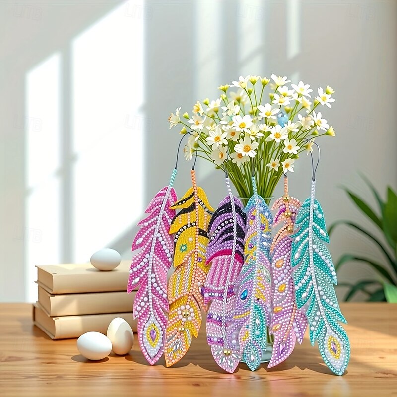 6 Pcs Whimsical Feather Bookmarks - Unique Irregular Diamond Painting Designs, DIY Animal-Themed Craft Kit with Easy-to-Follow Instructions, Perfect for Book Lovers and Craft Enthusiasts2